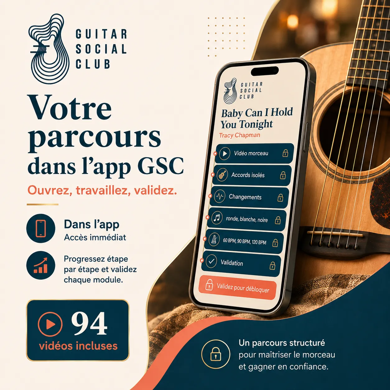 Mockup app Guitar Social Club du parcours Baby Can I Hold You Tonight