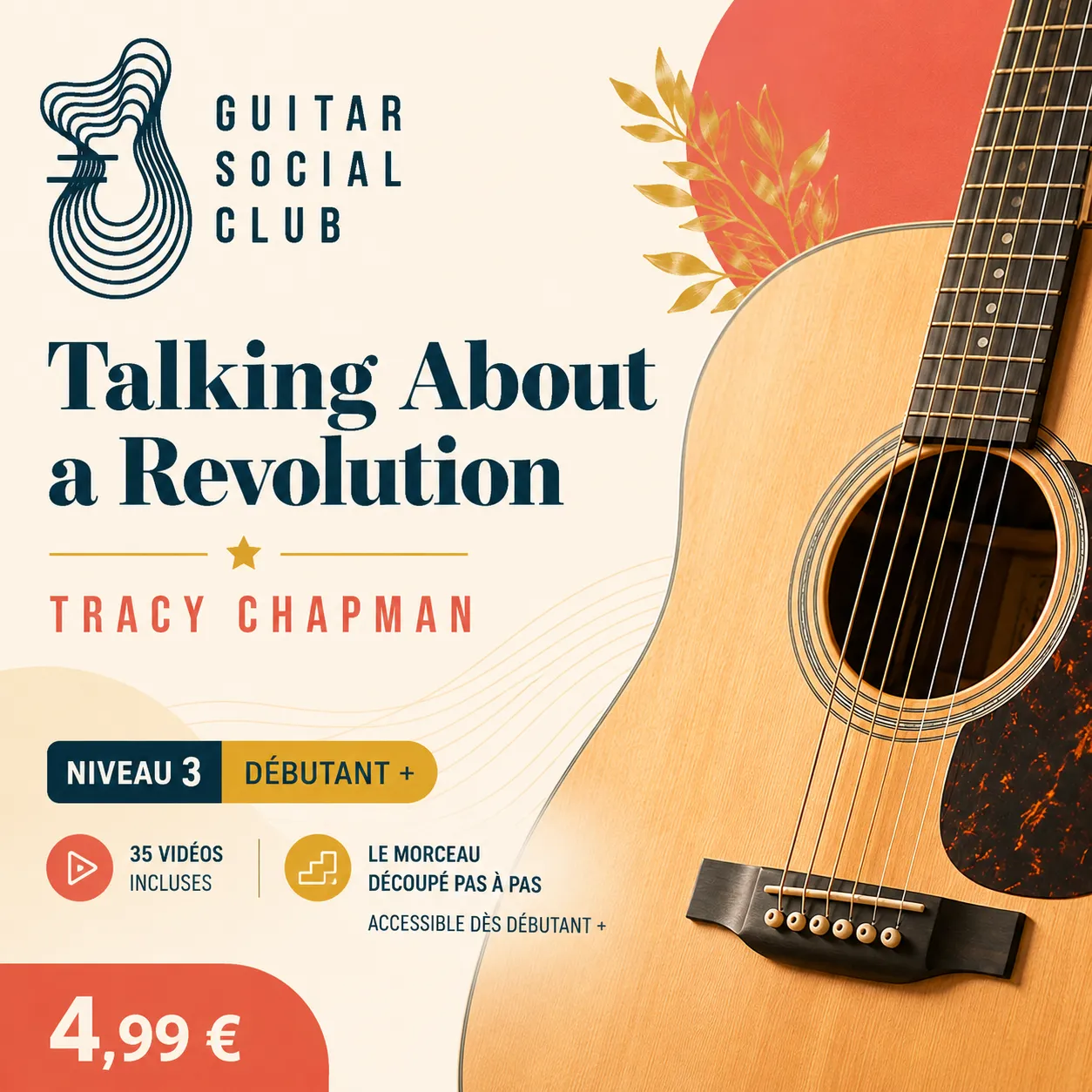 Couverture boutique lumineuse du morceau Talking About a Revolution - Tracy Chapman pour Guitar Social Club