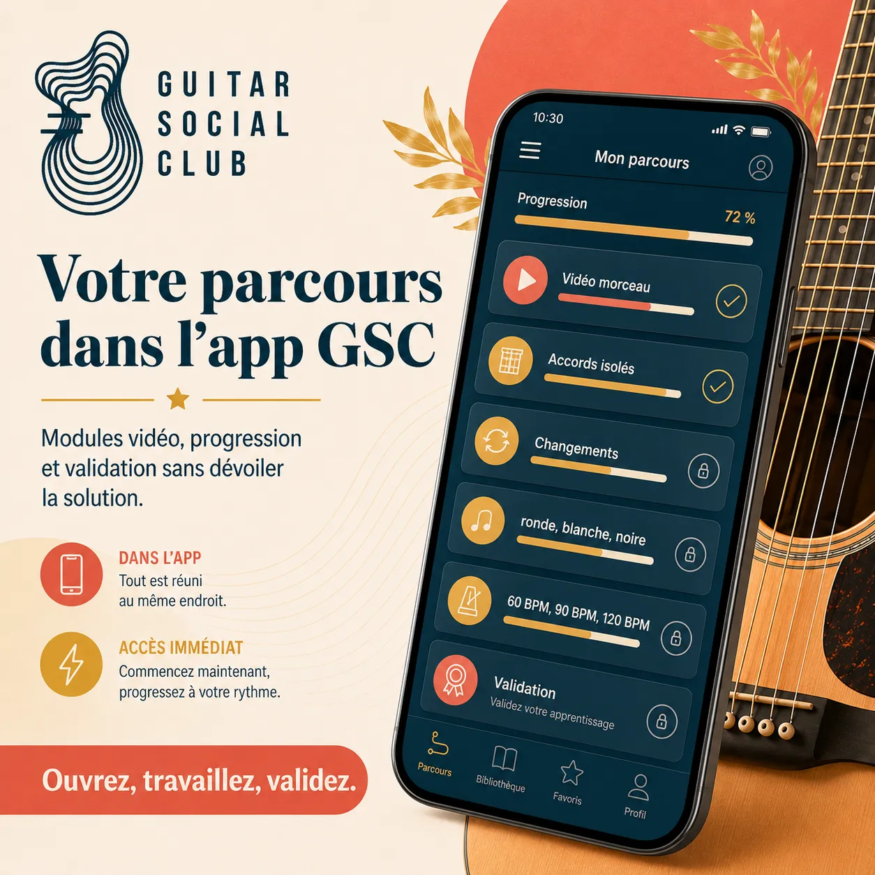Mockup app Guitar Social Club du parcours Talking About a Revolution