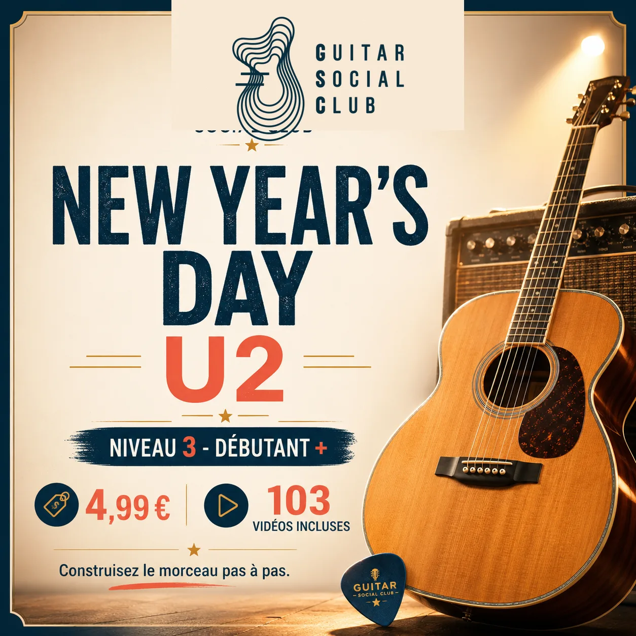 Couverture boutique lumineuse du morceau New Year's Day - U2 pour Guitar Social Club