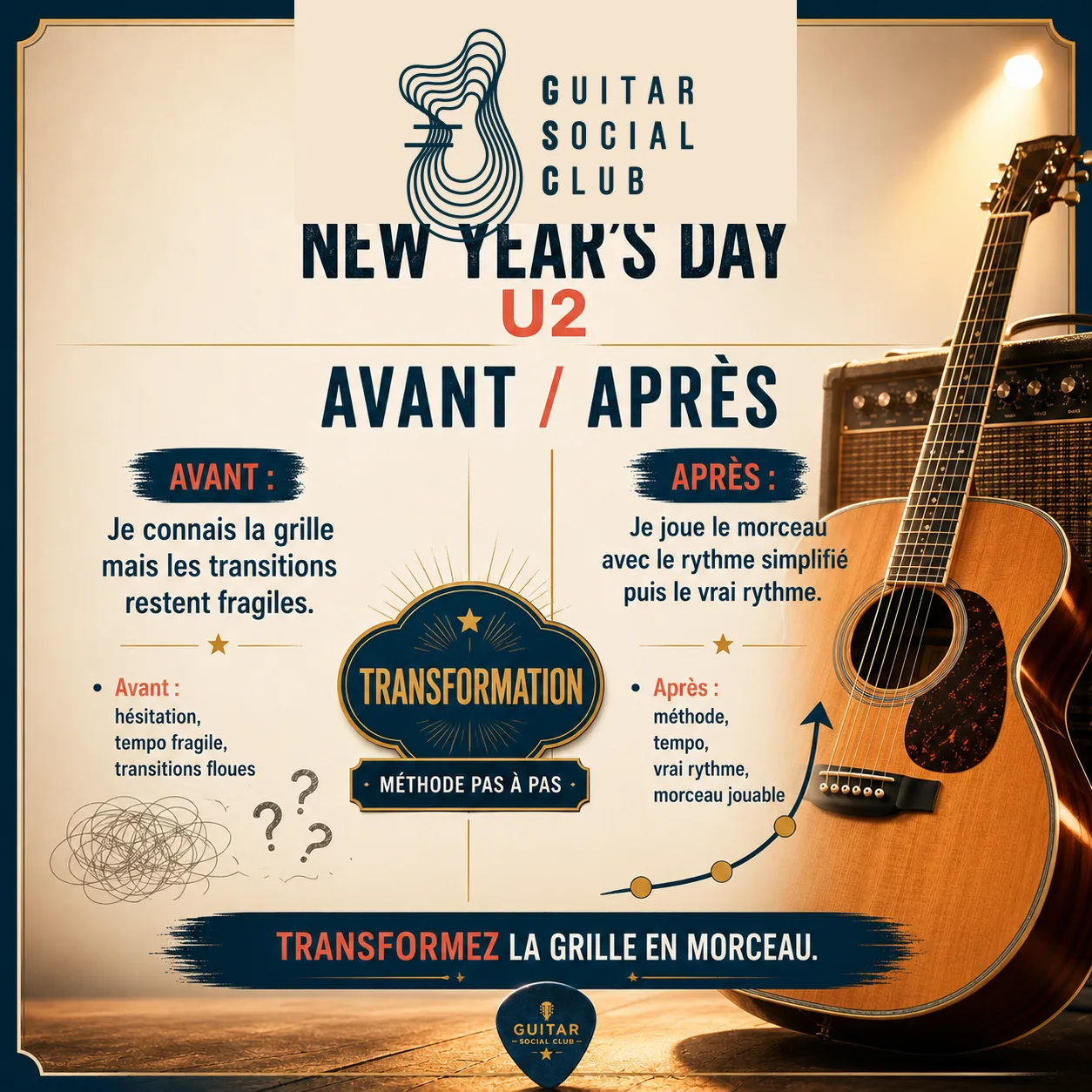 Avant après pédagogique pour transformer la grille en morceau sur New Year's Day