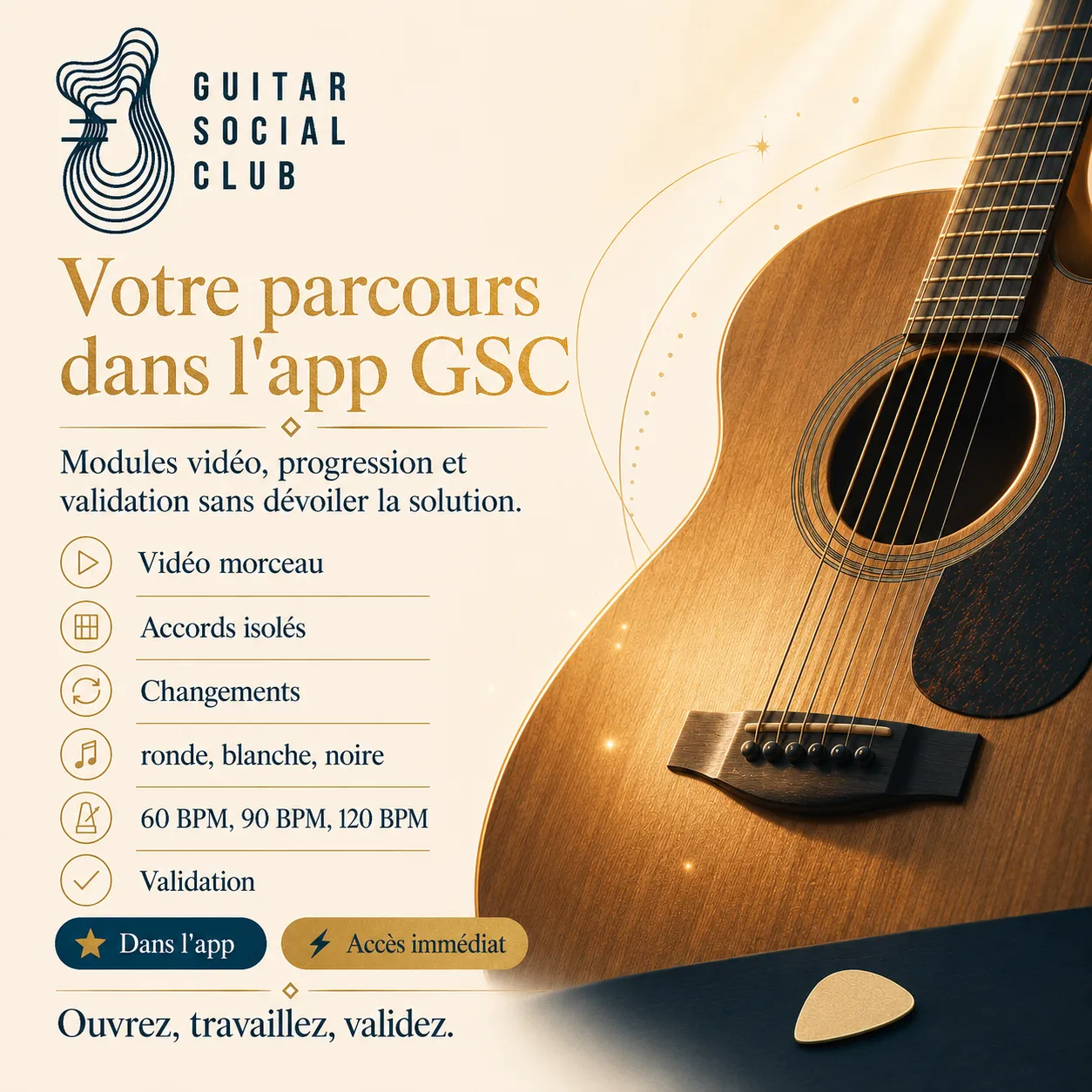 Mockup app Guitar Social Club du parcours One