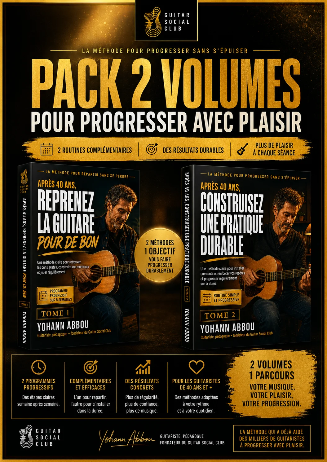 Pack Reprenez la guitare pour de bon réunissant deux volumes pour reprendre la guitare après 40 ans avec méthode