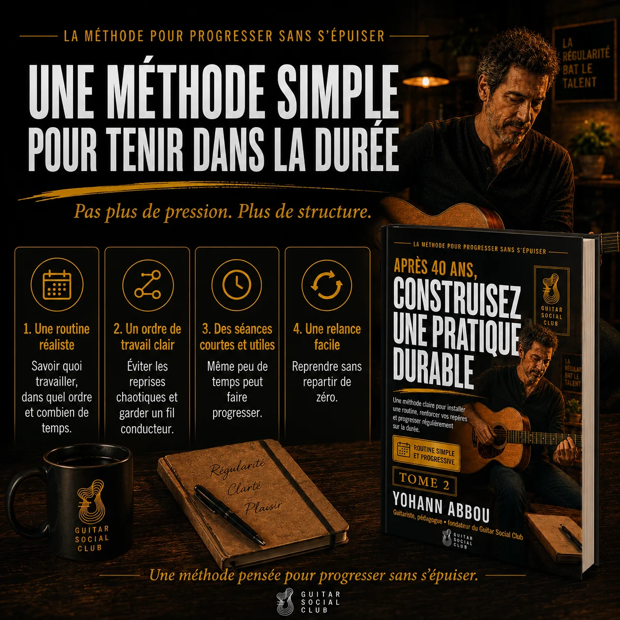 Objectifs du volume 2 pour stabiliser sa pratique de la guitare et avancer sans se disperser