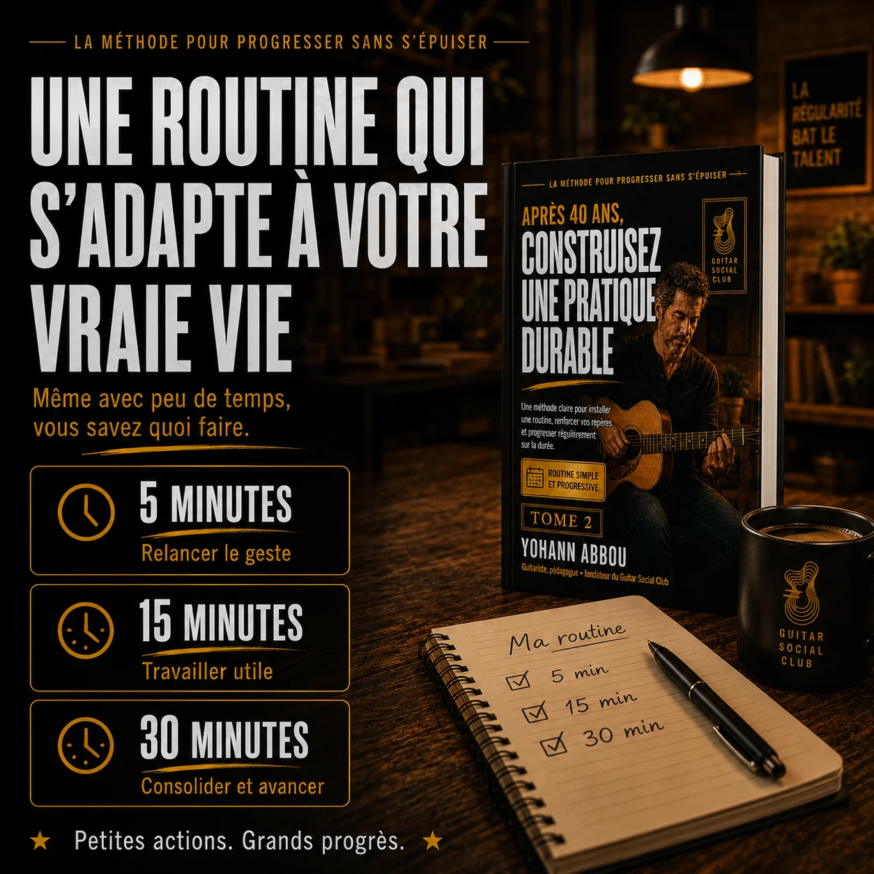 Repères de progression du volume 2 pour savoir quoi travailler à la guitare séance après séance