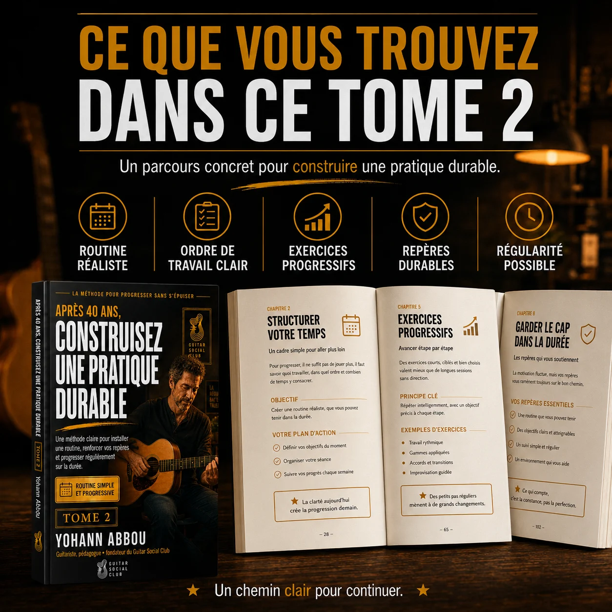 Méthode pensée pour les guitaristes adultes qui veulent reprendre la guitare avec plaisir et méthode