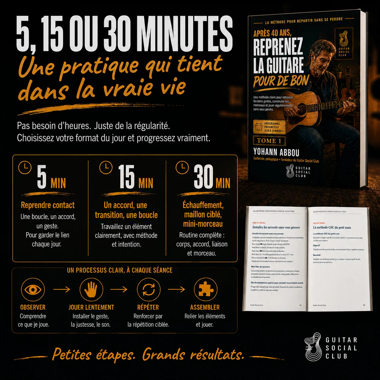 Méthode progressive pour reprendre la guitare avec des étapes simples et applicables dès les premières séances