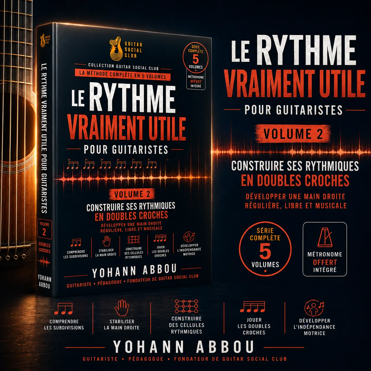 Présentation du livre Le rythme vraiment utile volume 2 pour construire ses rythmiques en doubles croches à la guitare
