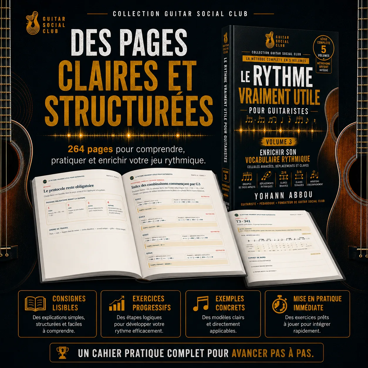 Pages claires et structurées du volume 3 avec consignes lisibles, exercices progressifs, exemples concrets et mises en pratique immédiates