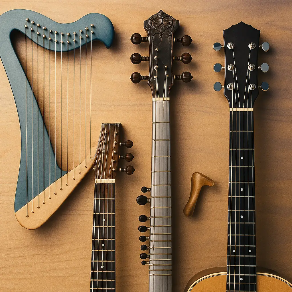 Tessiture d’une guitare-harpe et cordes supplémentaires