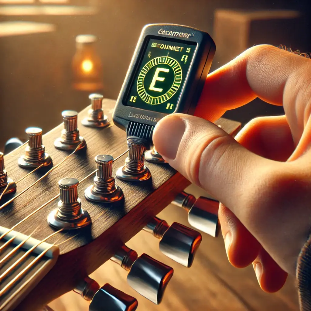 Accorder guitare 12 cordes au smartphone ou accordeur à pince (illustration)