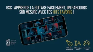 Smartphone affichant des leçons de guitare personnalisées de G