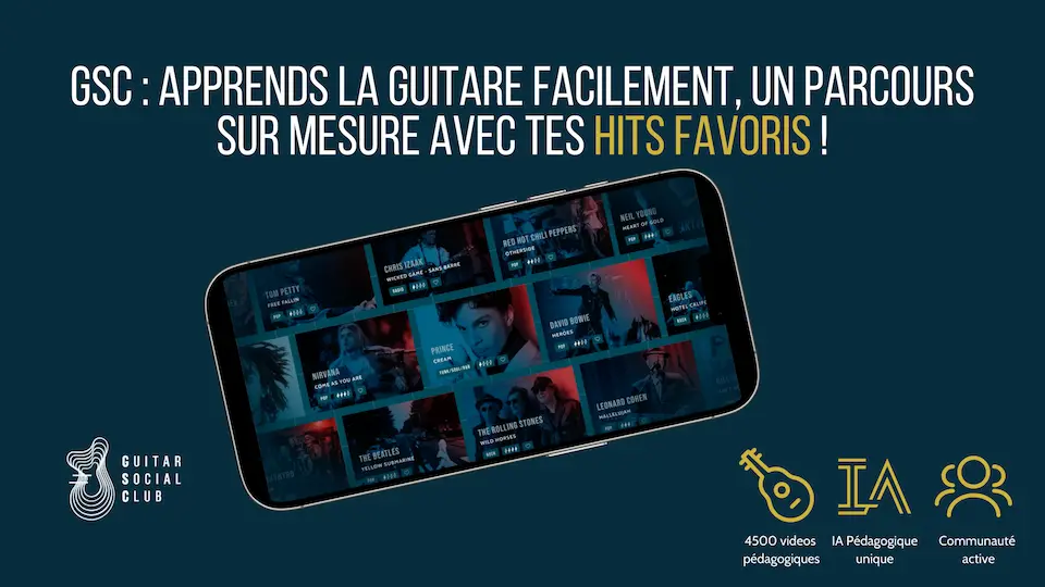 Fonctionnalités pédagogiques illustrées de Guitar Social Club