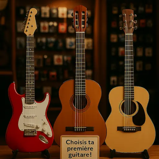 Guitariste débutant choisissant sa première guitare avec Guitar Social Club