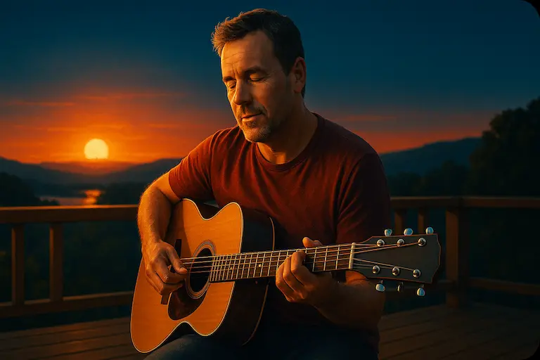 Guitariste débutant vibrant avec émotion