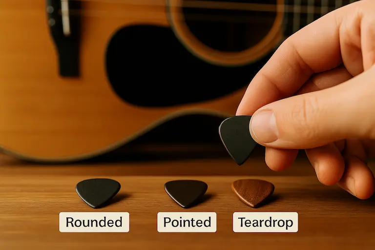 Différentes formes de médiators arrondie pointue Guitar Social Club