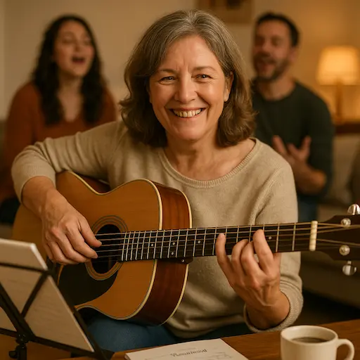 Marie jouant Livin’ on a Prayer avec ses amis