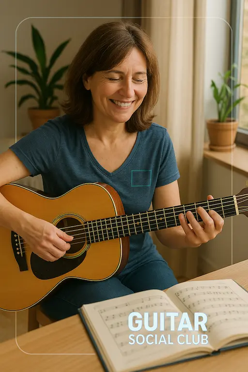 Guitariste souriante après avoir progressé