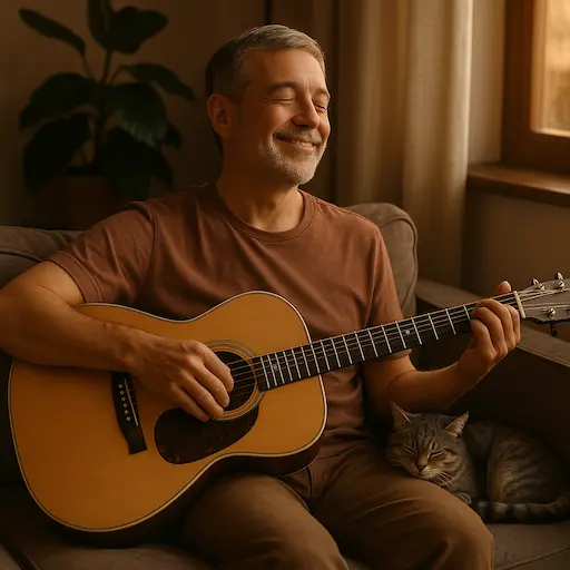 Guitariste en train de répéter avec assiduité