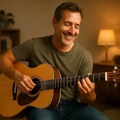 Léo jouant Come Together à la guitare