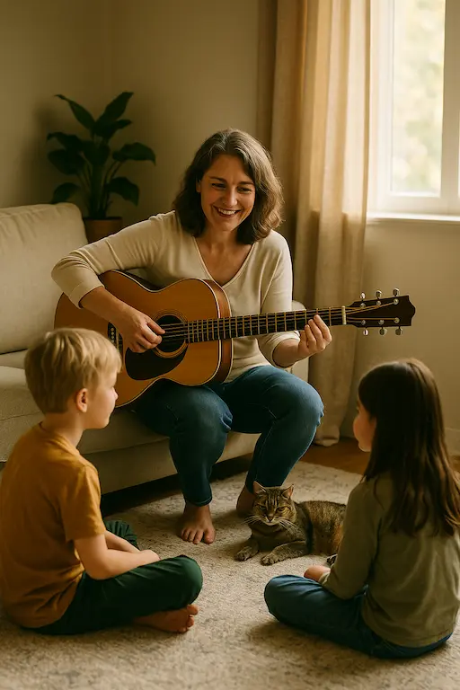 Guitariste débutant jouant avec émotion