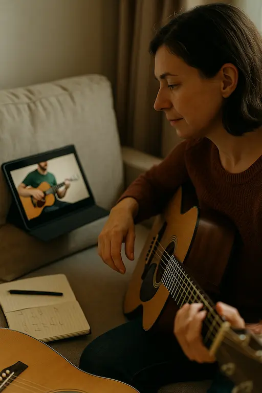 Chloé jouant Mrs. Robinson à la guitare