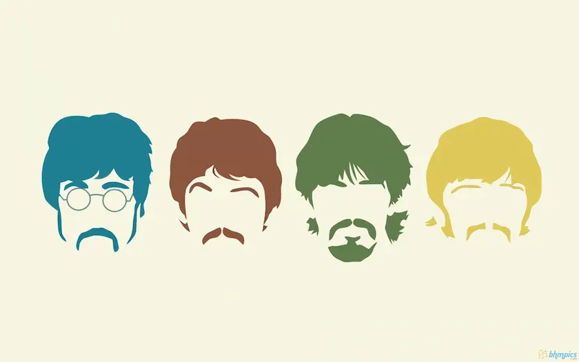 Illustration minimaliste des quatre membres des Beatles