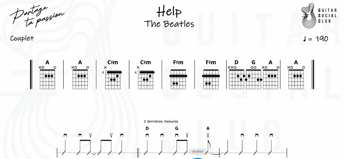 Accords de guitare de Help! des Beatles