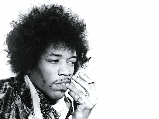 Portrait en noir et blanc de Jimi Hendrix