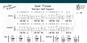 Partition guitare et tablature de Scar Tissue des Red Hot Chili Peppers avec accords et rythmes.