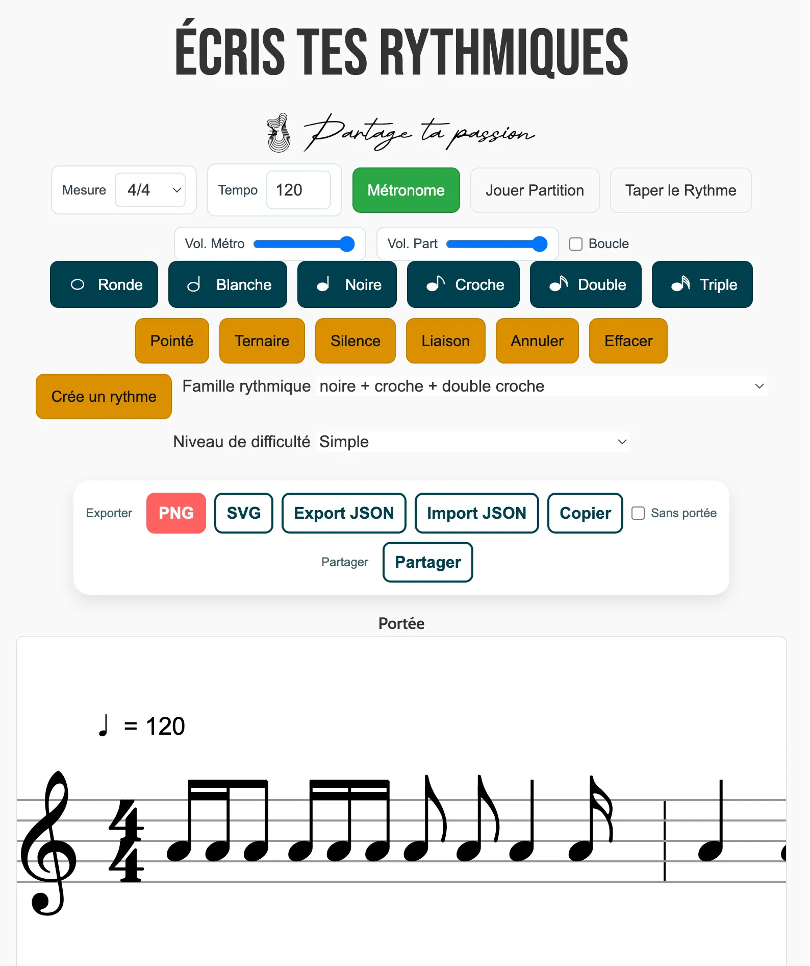 Éditeur de rythme gratuit — écriture rythmique guitare binaire et ternaire