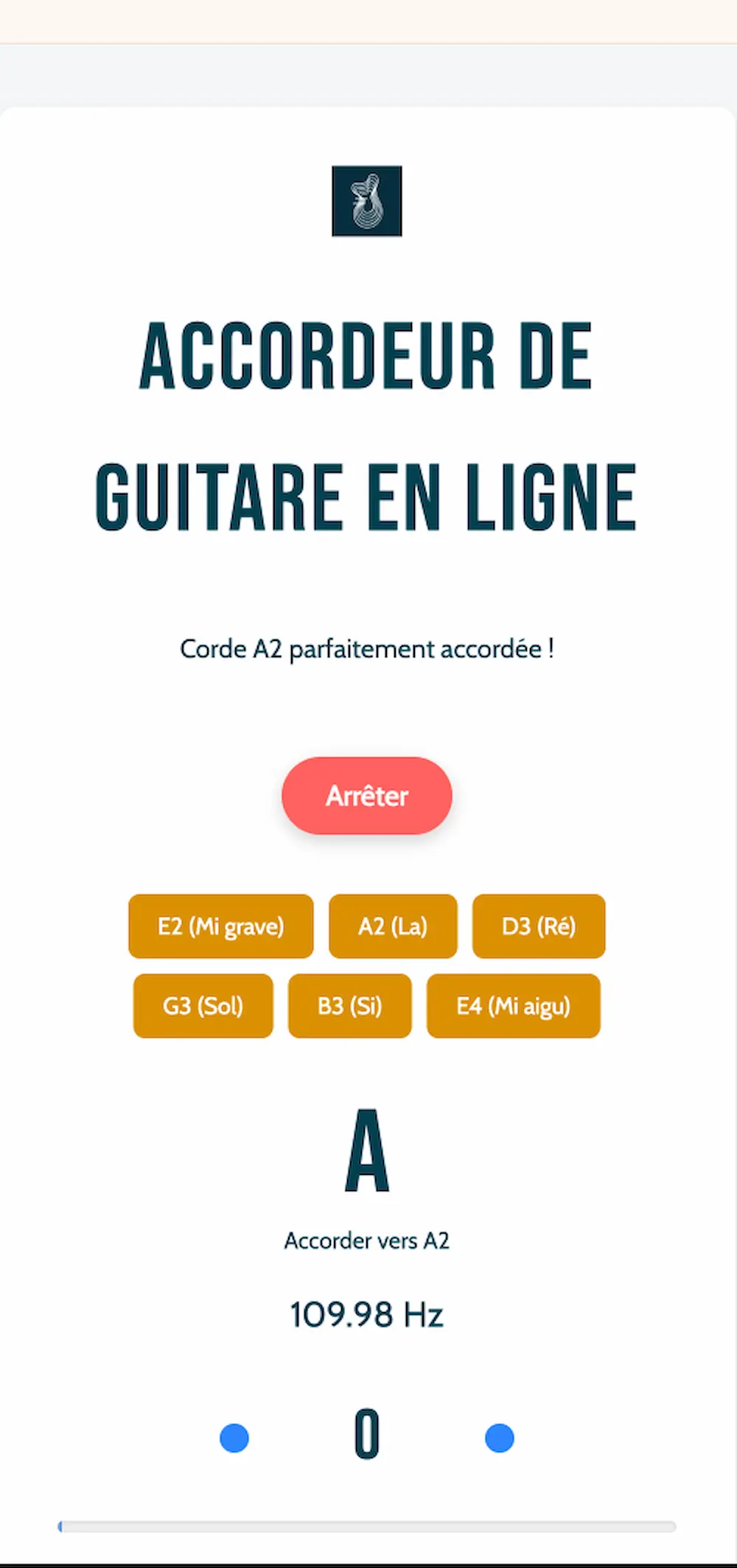 Voyants au centre quand la corde est juste (zone verte/bleue)