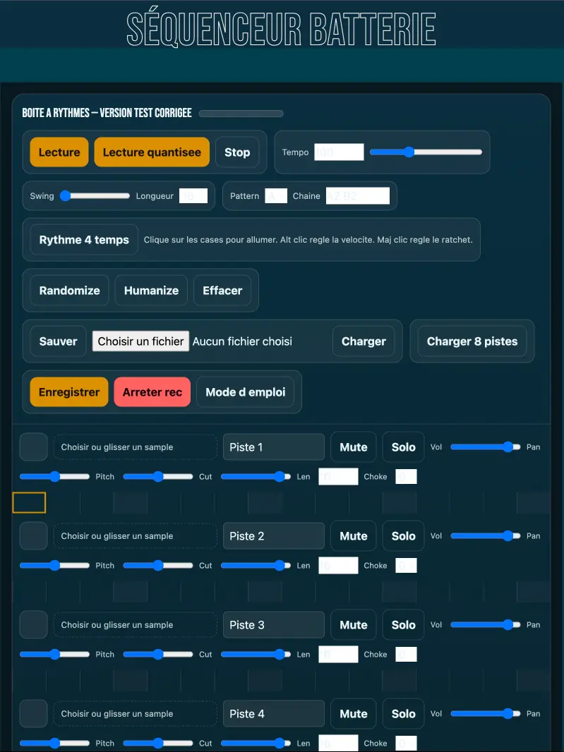 Boîte à rythmes en ligne gratuite sans pub — séquenceur batterie avec samples