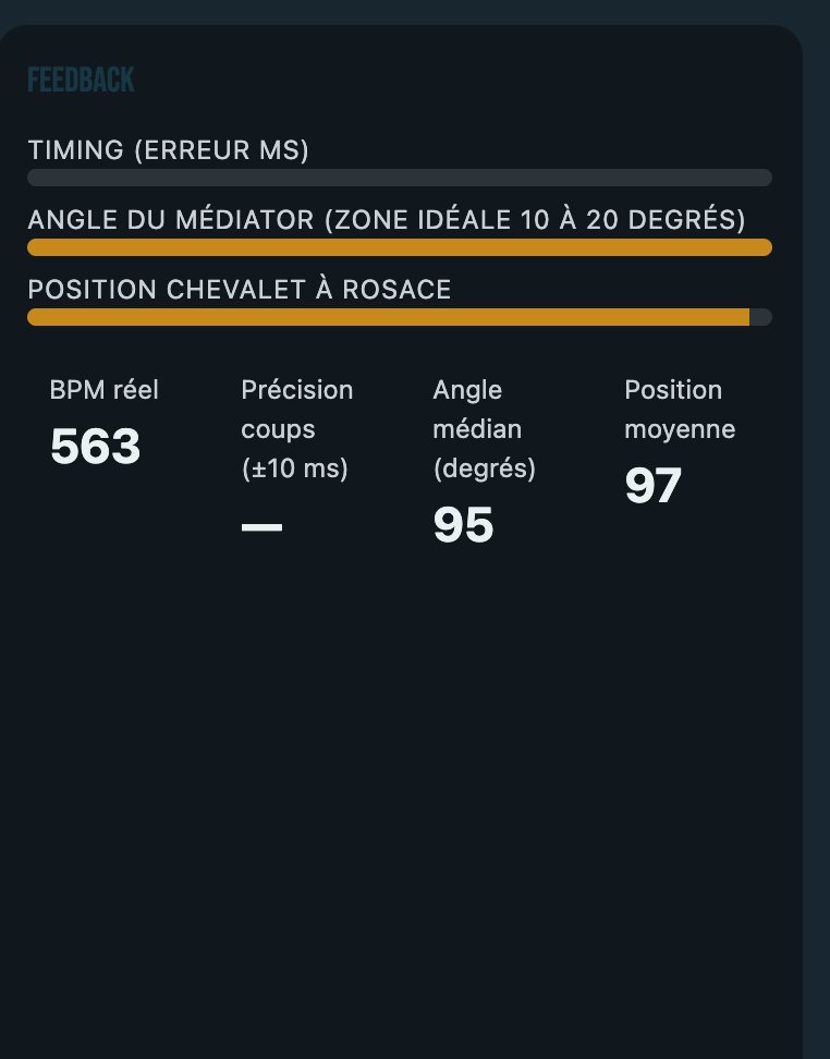 Feedback live sur timing, angle et position de l'aller-retour au médiator