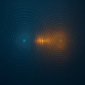 Deux cercles d’ondes se chevauchant, la zone centrale pulse pour illustrer l’interférence entre 432 Hz et 440 Hz