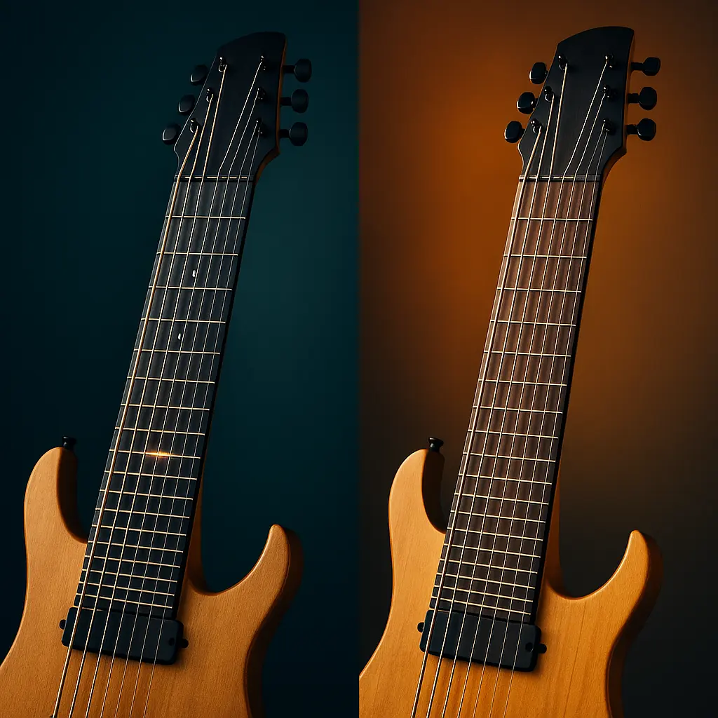 Guitare 8 cordes moderne : accordage F#BEADGBE et C Standard en djent et progressif