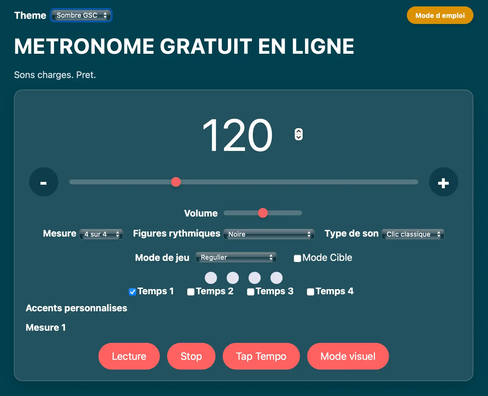 Repères visuels synchronisés du métronome GSC