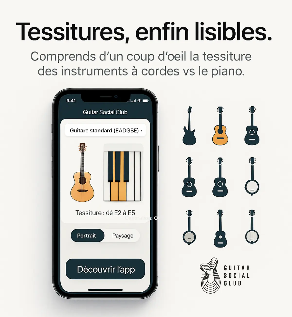 Visualisation des tessitures : guitare, basse, ukulélé…