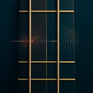 Deux cordes de guitare avec ondes superposées : battements visibles puis disparition indiquant l’accord parfait à l’oreille