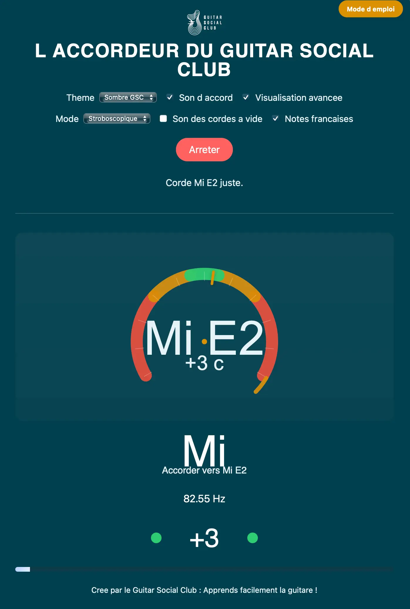 Interface online guitar tuner with cents