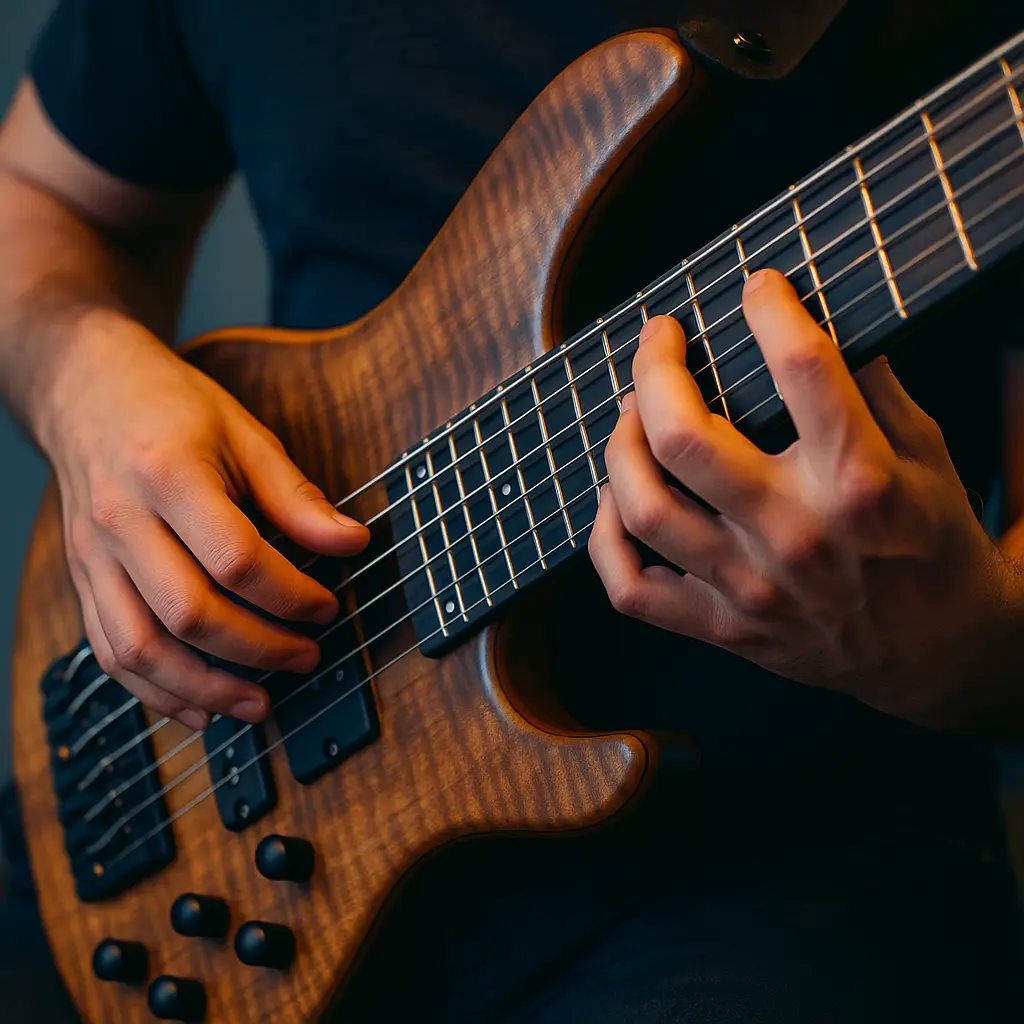 Manche de basse six cordes de 24 frettes vu de près