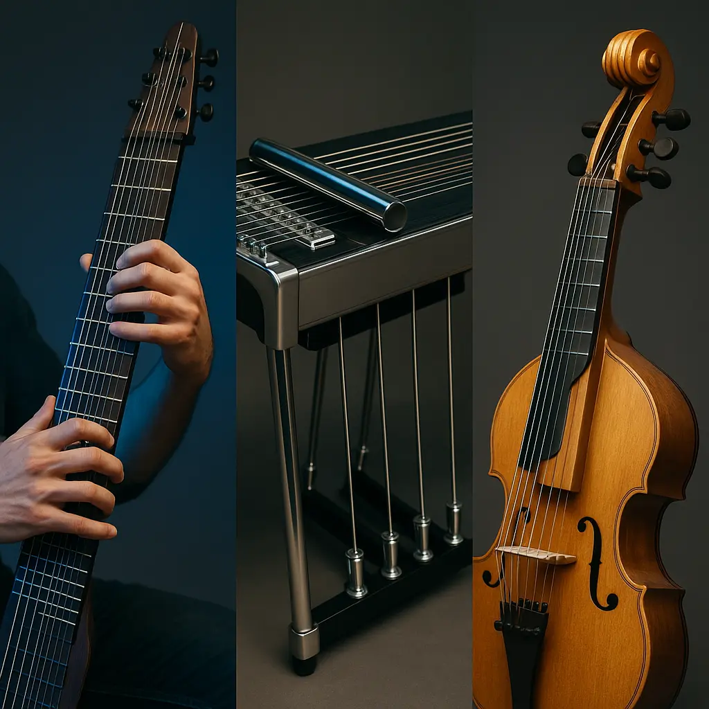 Panorama d’instruments hybrides et expérimentaux : cordes sympathiques, leviers et pédales, lutherie contemporaine