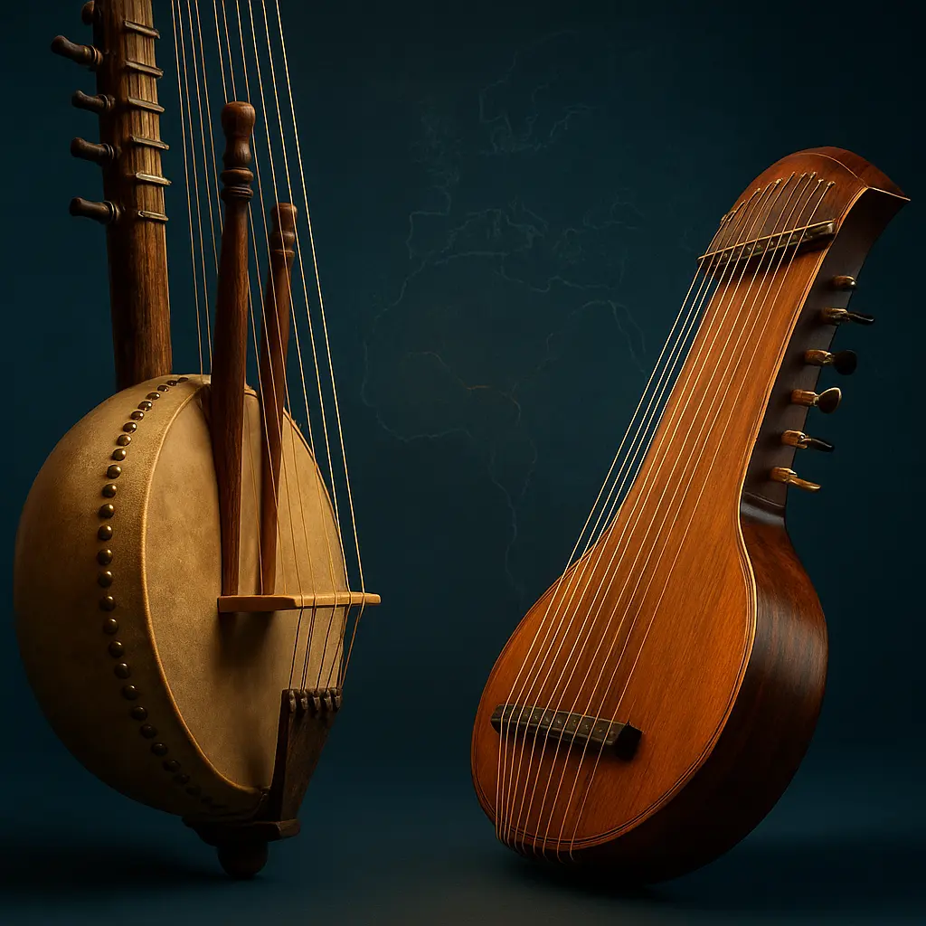 cithare kora instrument cordes : deux icônes des instruments à cordes pincées
