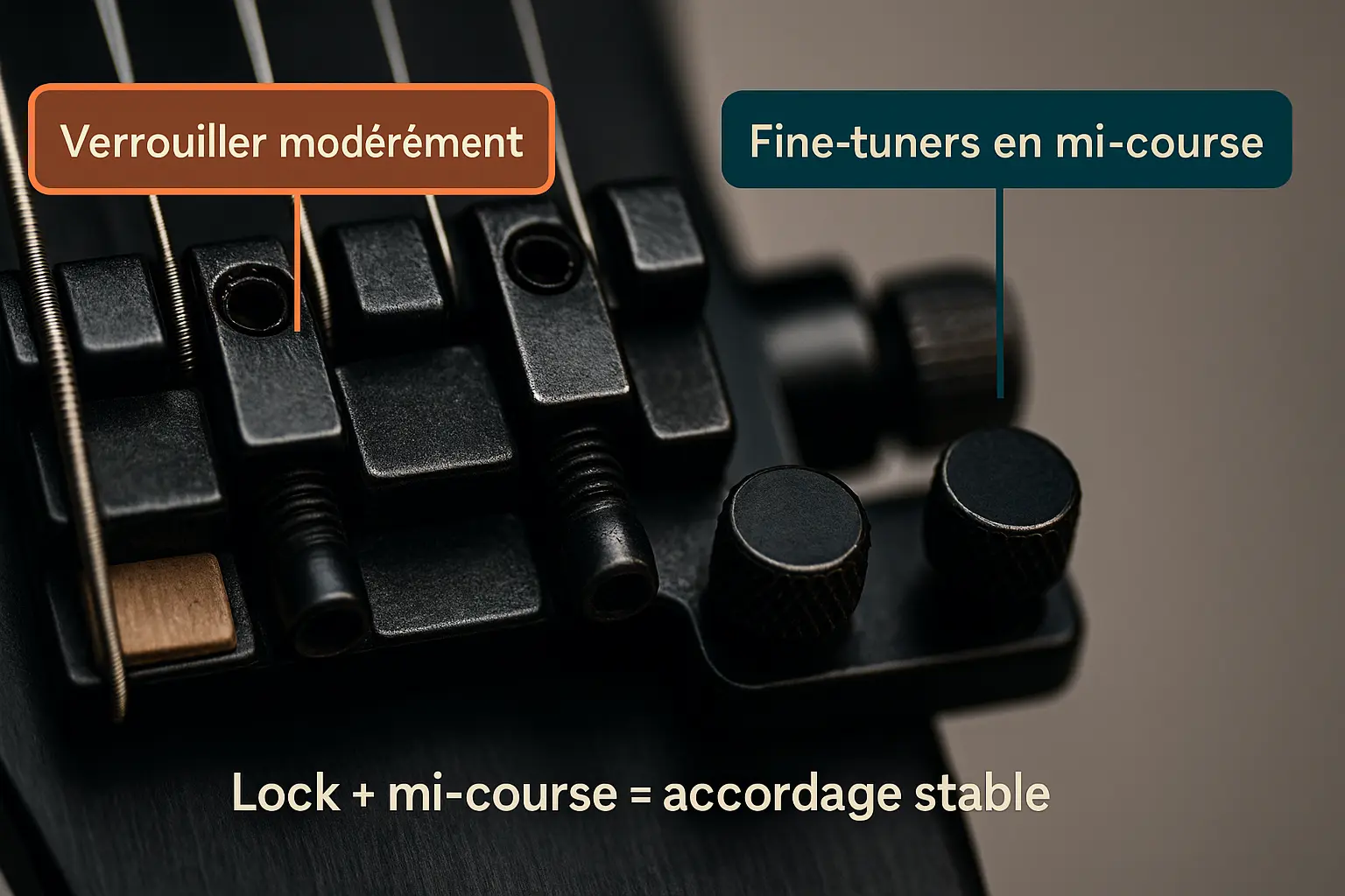 Réglage des fine-tuners et contrôle de l’angle de la plaque d’un Floyd Rose