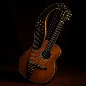 Guitare harpe Gibson Style U vintage avec cordes résonantes, ambiance jazz années 30