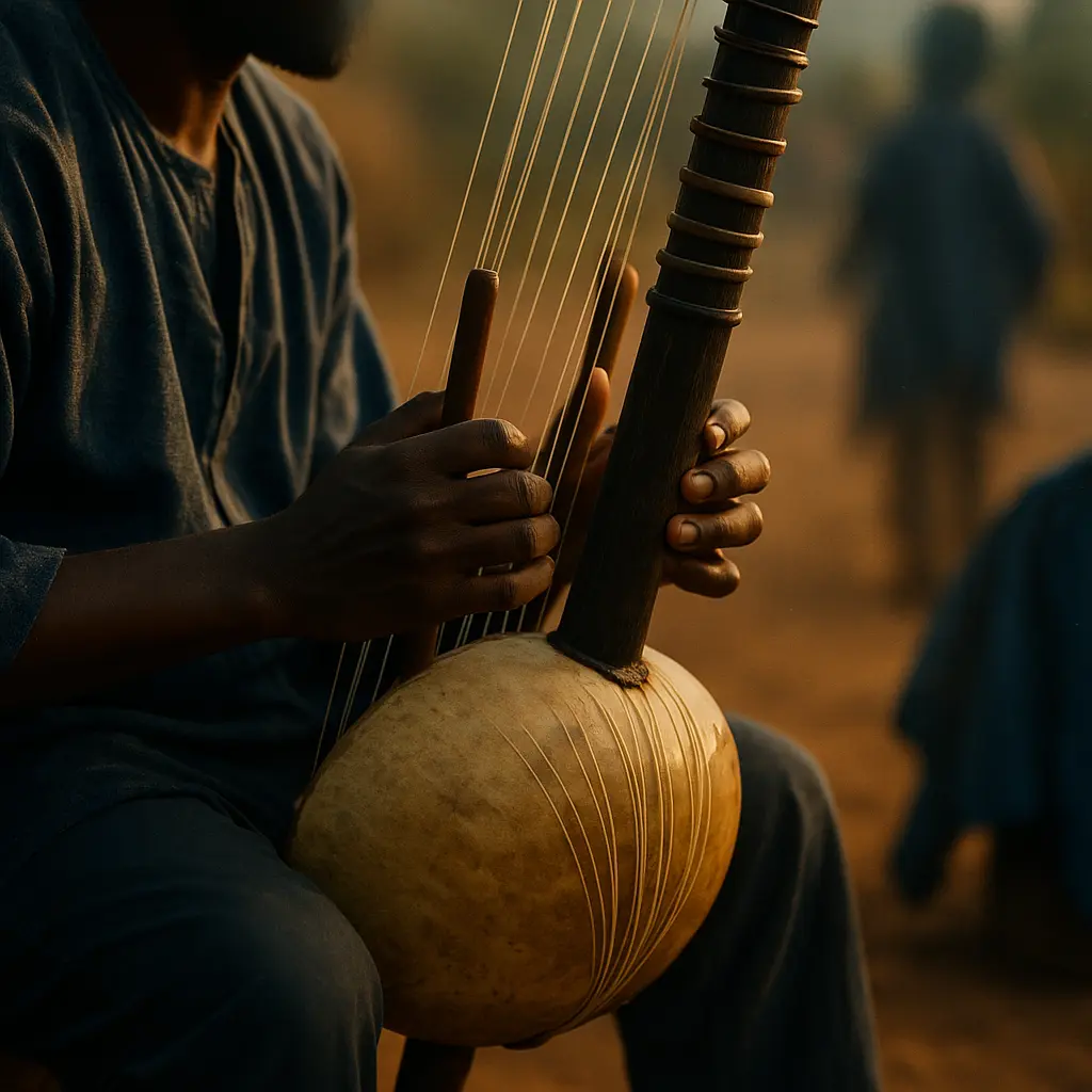 Kora et autres harpes africaines : calebasse, chevalet, anneaux de cuir pour l’accordage