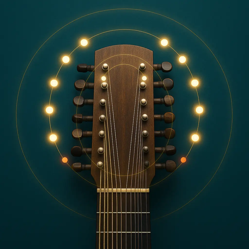 Détail d’un luth baroque avec chœurs multiples et chevilles