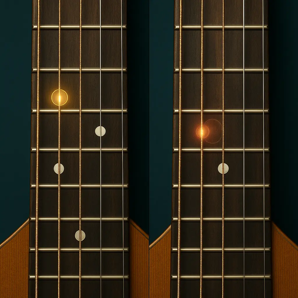 Diagramme des notes en Open C6 : C A C G C E affichées sur le manche