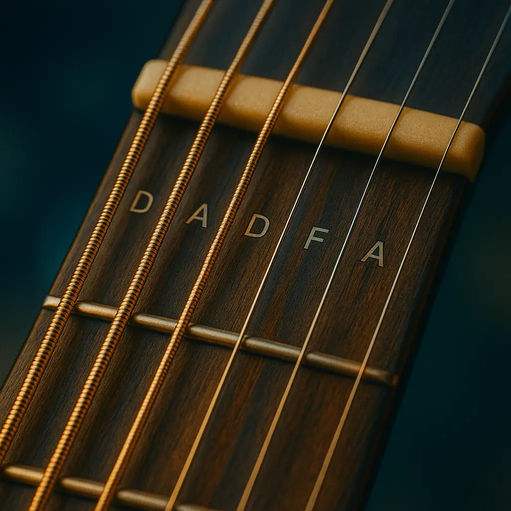 Cordes Open Dm : D A D F A D sur le manche