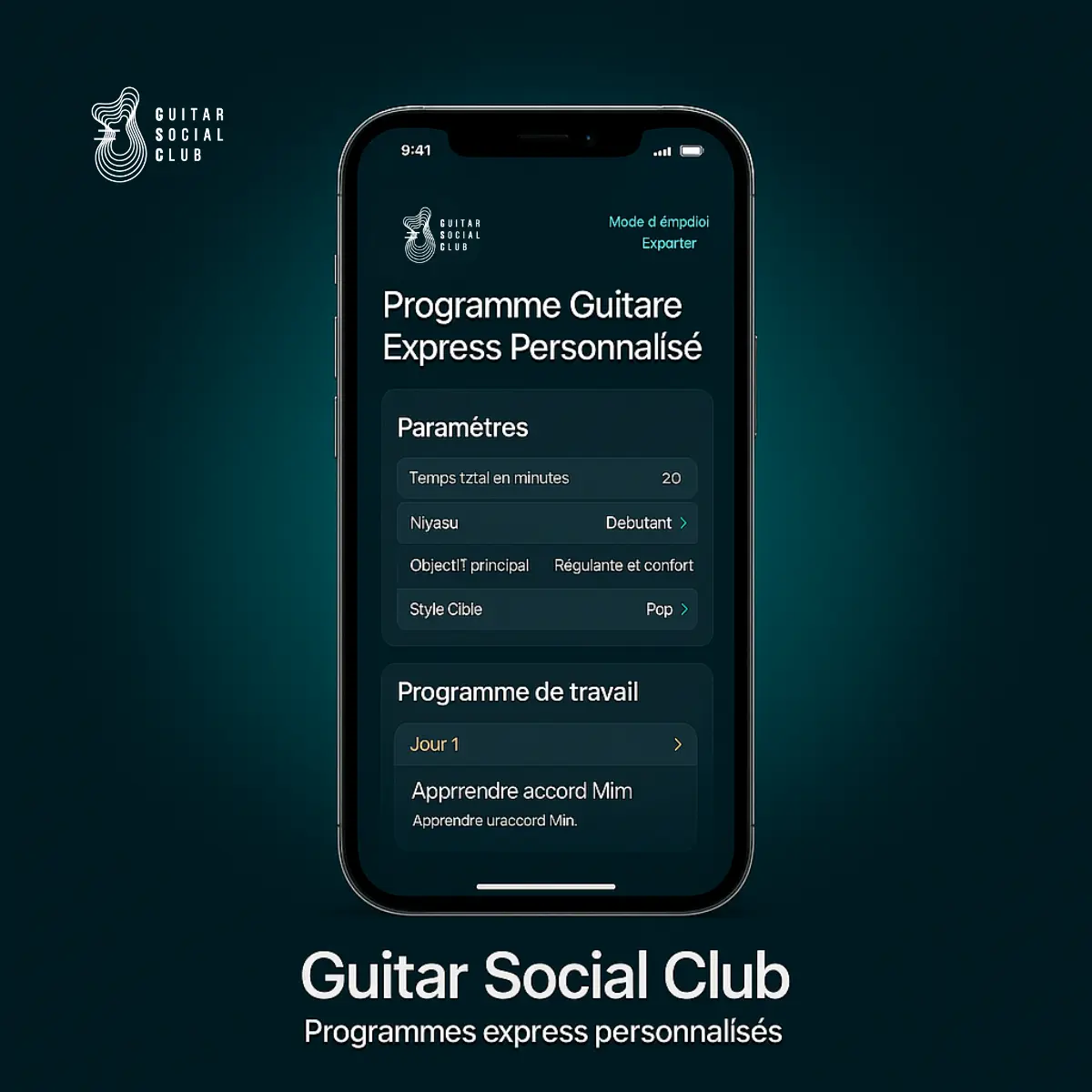 Programme guitare express personnalisé : aperçu de l’interface